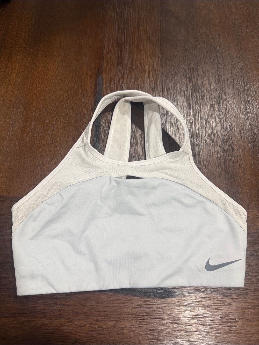Medium. Nike Light Cream and White High-Neck Racerback Sports Bra
